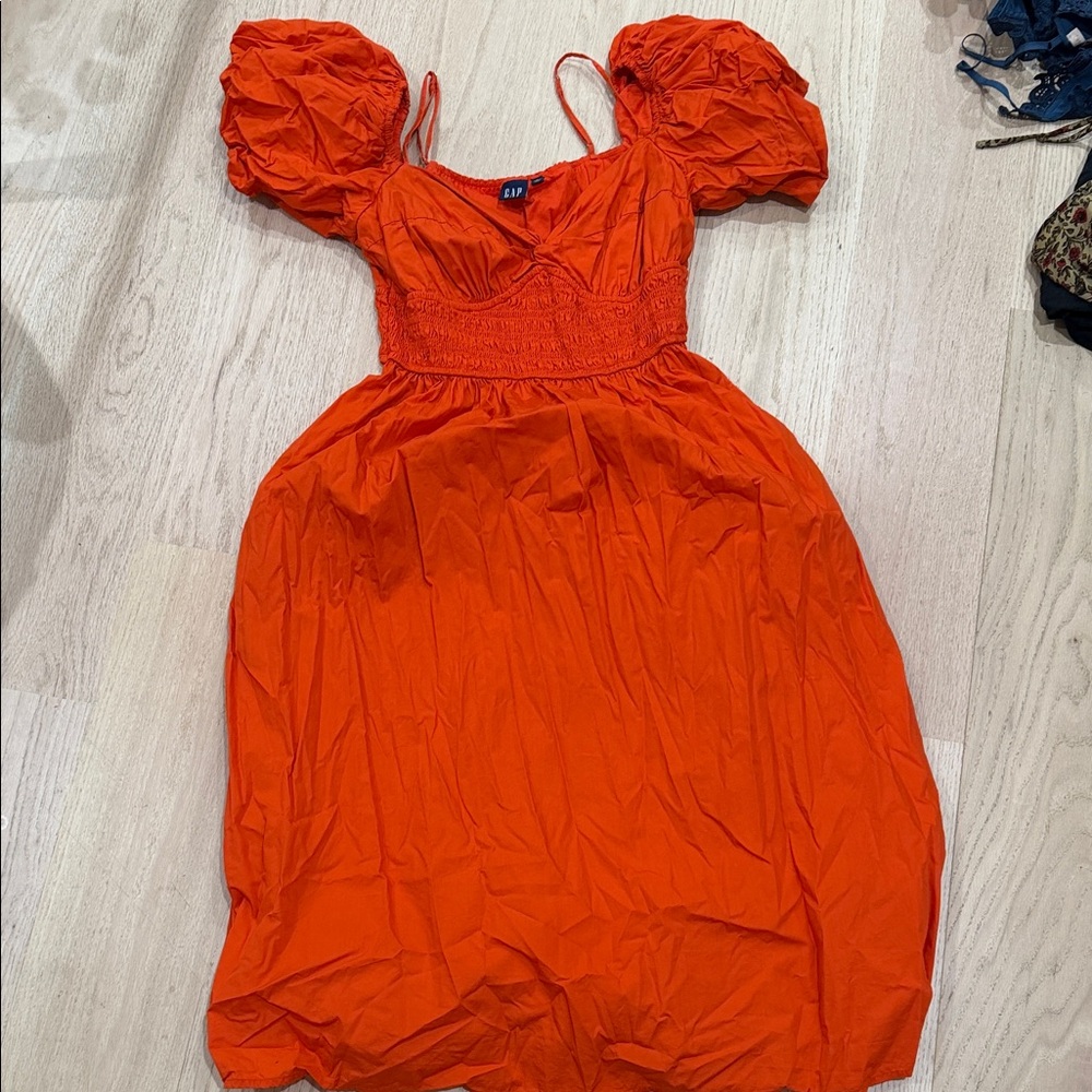 GAP Bright Orange Puff Sleeve Dress